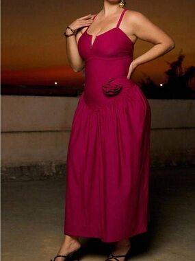 SHEIN Magenta Spaghetti-Strap Maxi One-Piece with Rosette